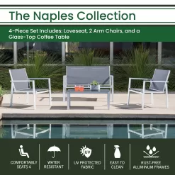 Hanover Naples 4-Piece Patio Conversation Set with Tan