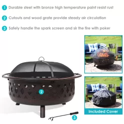 Sunnydaze Decor 36-in W Oil Rubbed Bronze Steel Wood-Burning Fire Pit
