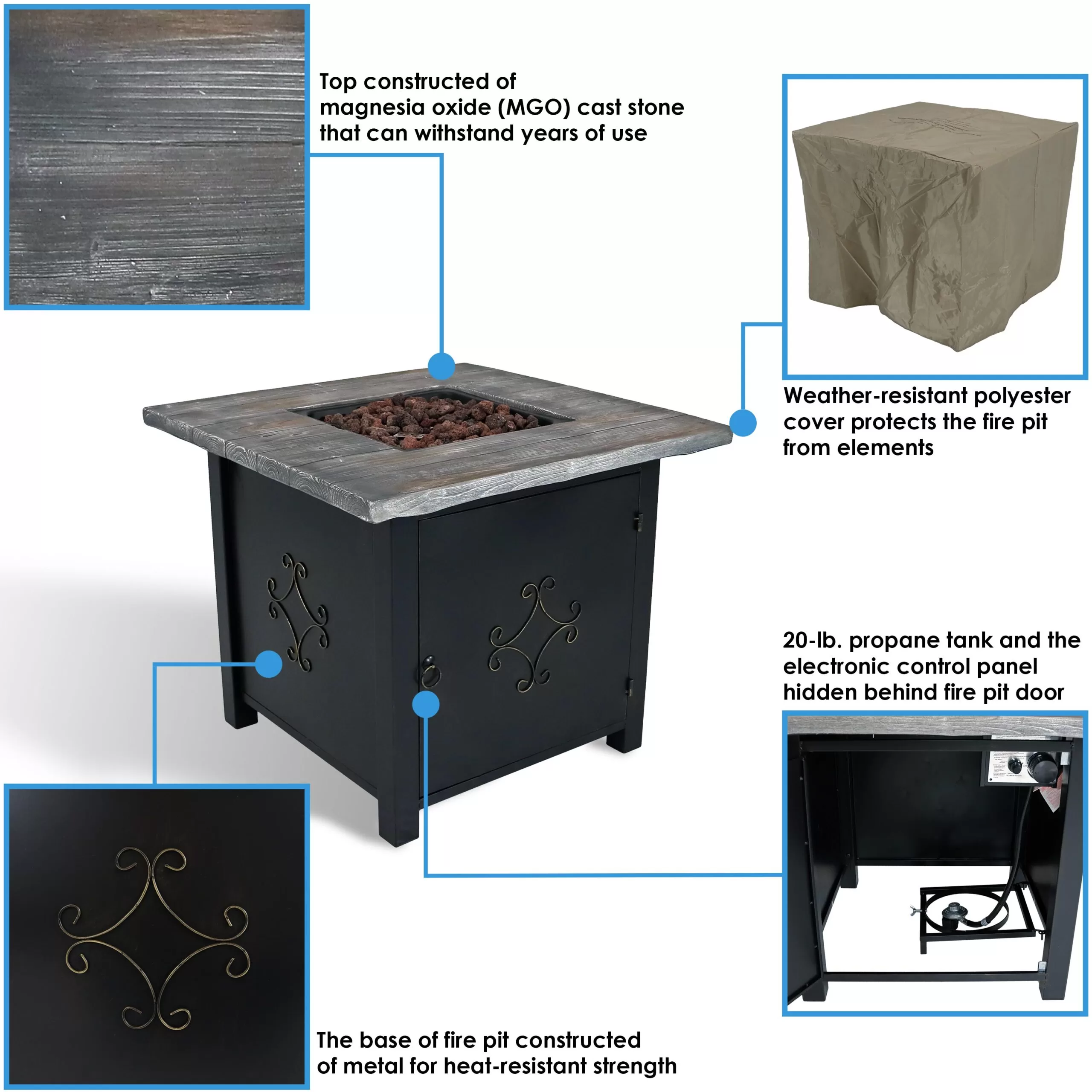 Sunnydaze Decor 30-in W 40000-BTU Black Faux Stone Propane Gas Fire Pit Table
