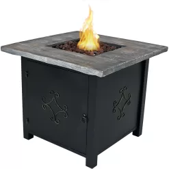 Sunnydaze Decor 30-in W 40000-BTU Black Faux Stone Propane Gas Fire Pit Table