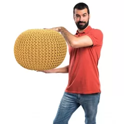 AANNY Designs Lychee Modern Yellow Pouf Ottoman