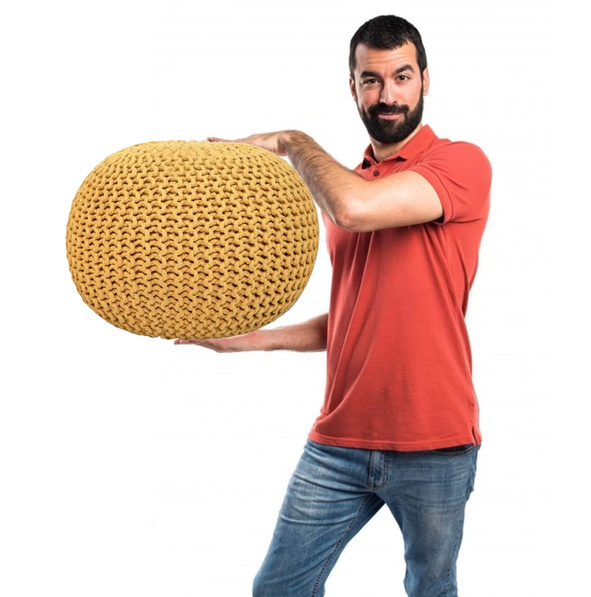 AANNY Designs Lychee Modern Yellow Pouf Ottoman