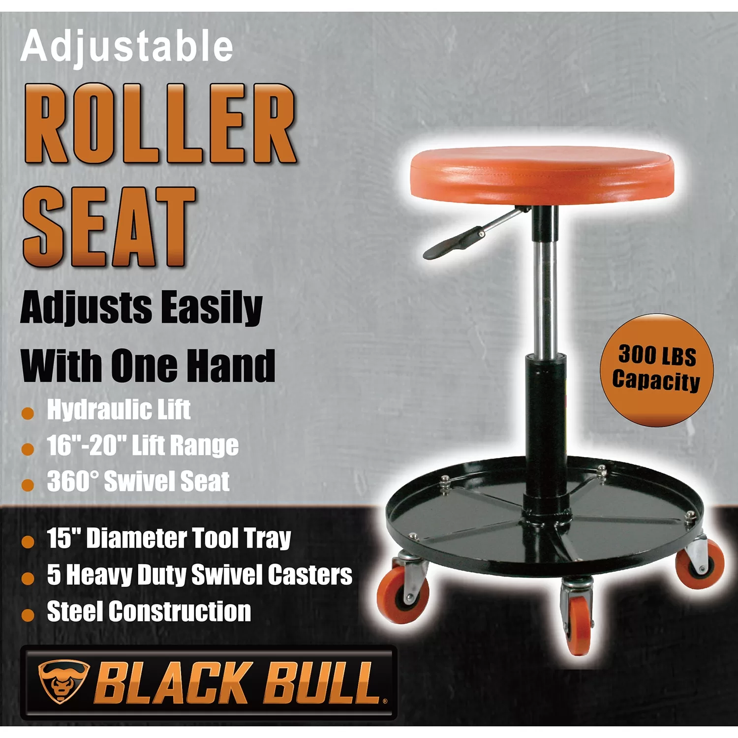 Black Bull Adjustable Roller Seat Red | Thick Foam Padded | 5 Swivel Casters | Supports up to 300 lb | Creepers & Work Seats