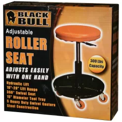 Black Bull Adjustable Roller Seat Red | Thick Foam Padded | 5 Swivel Casters | Supports up to 300 lb | Creepers & Work Seats
