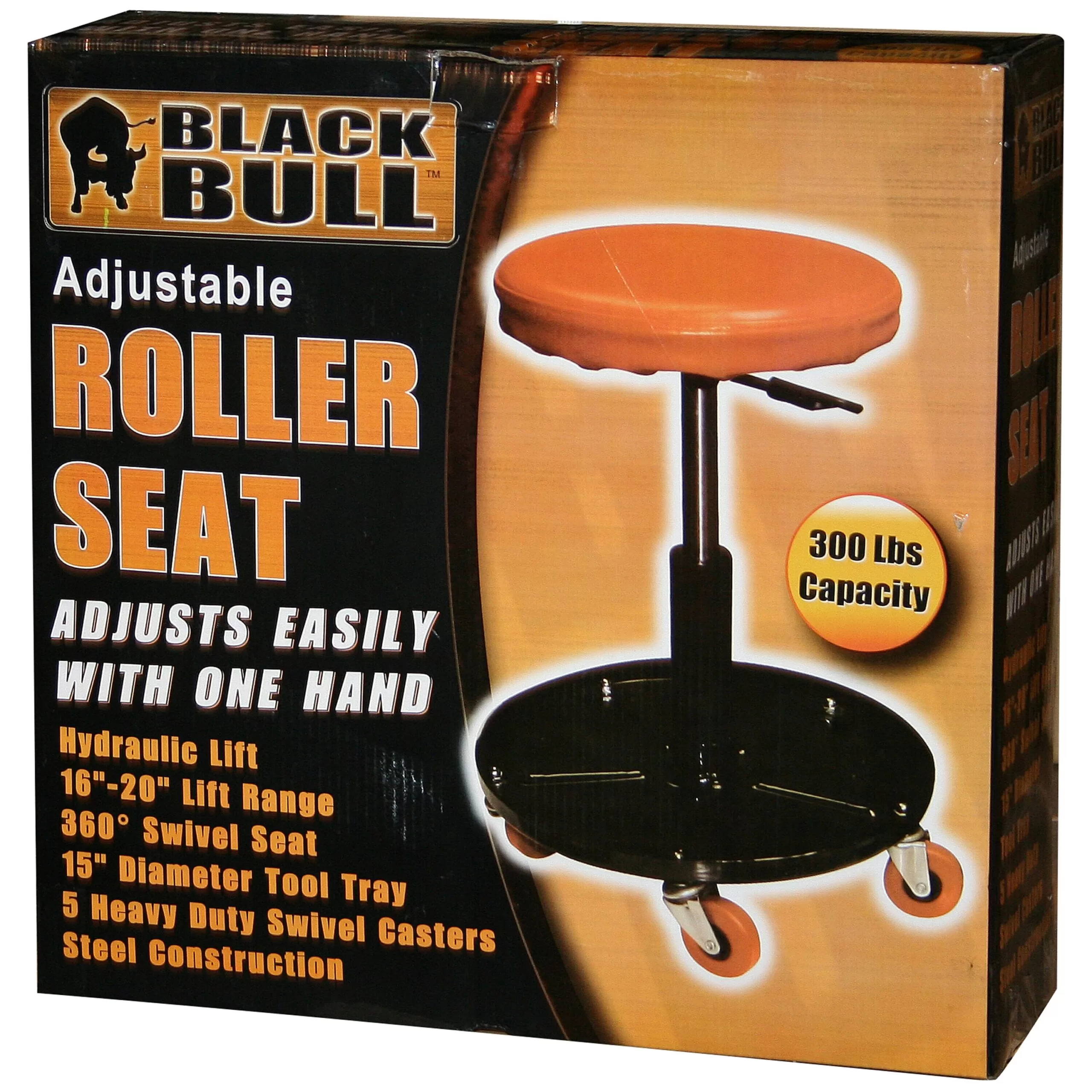 Black Bull Adjustable Roller Seat Red | Thick Foam Padded | 5 Swivel Casters | Supports up to 300 lb | Creepers & Work Seats