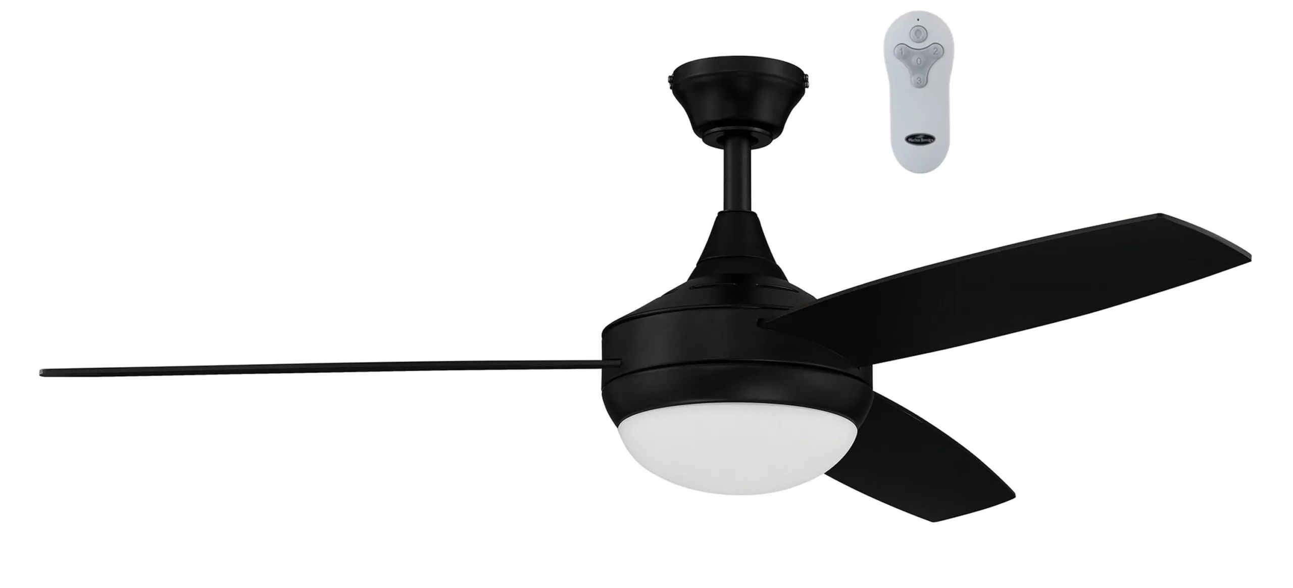 Harbor Breeze Beach Creek 44-in Matte Black Integrated LED Indoor Downrod or Flush Mount Ceiling Fan with Light and Remote (3-Blade)