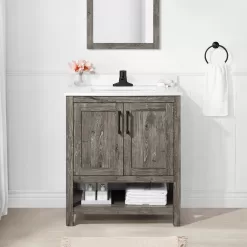 Style Selections Howell 30-in Weathered Brown Undermount Single Sink Bathroom Vanity with White Engineered Stone Top
