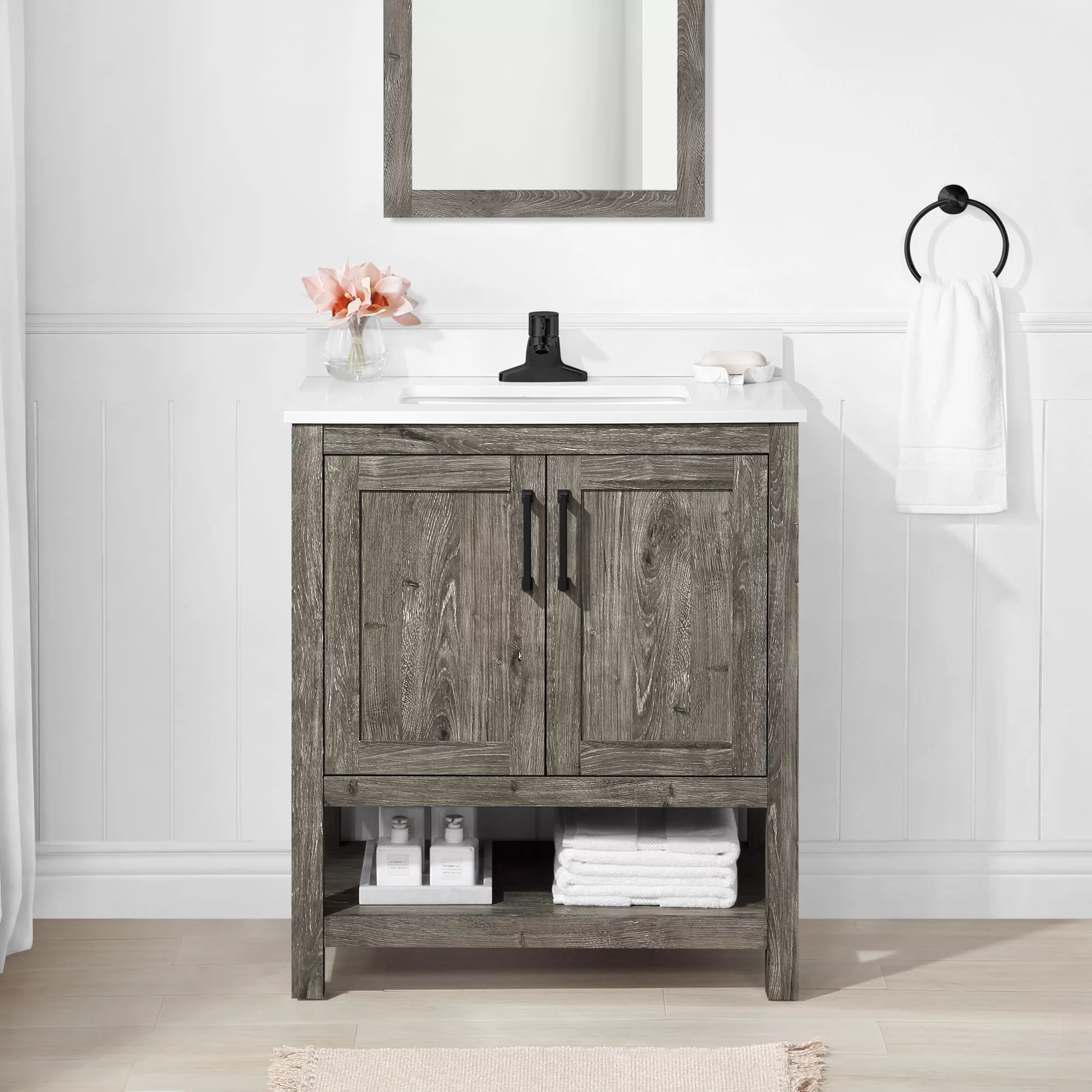Style Selections Howell 30-in Weathered Brown Undermount Single Sink Bathroom Vanity with White Engineered Stone Top