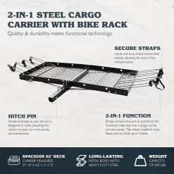 Tow Tuff 14922 2 in 1 Steel Cargo Carrier with 4-Bike Rack - 500 lbs Capacity Model No. TTF-2762KR