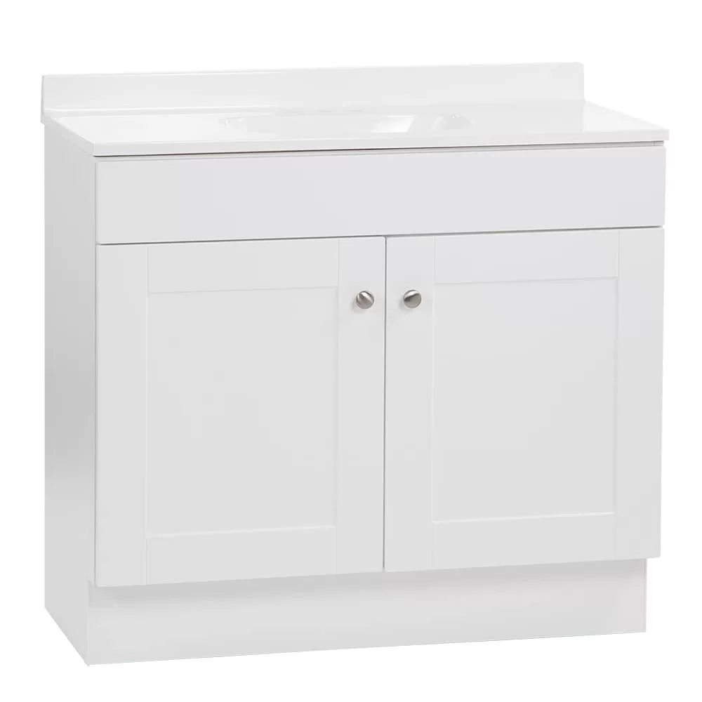 Project Source 36-in White Single Sink Bathroom Vanity with White Cultured Marble Top