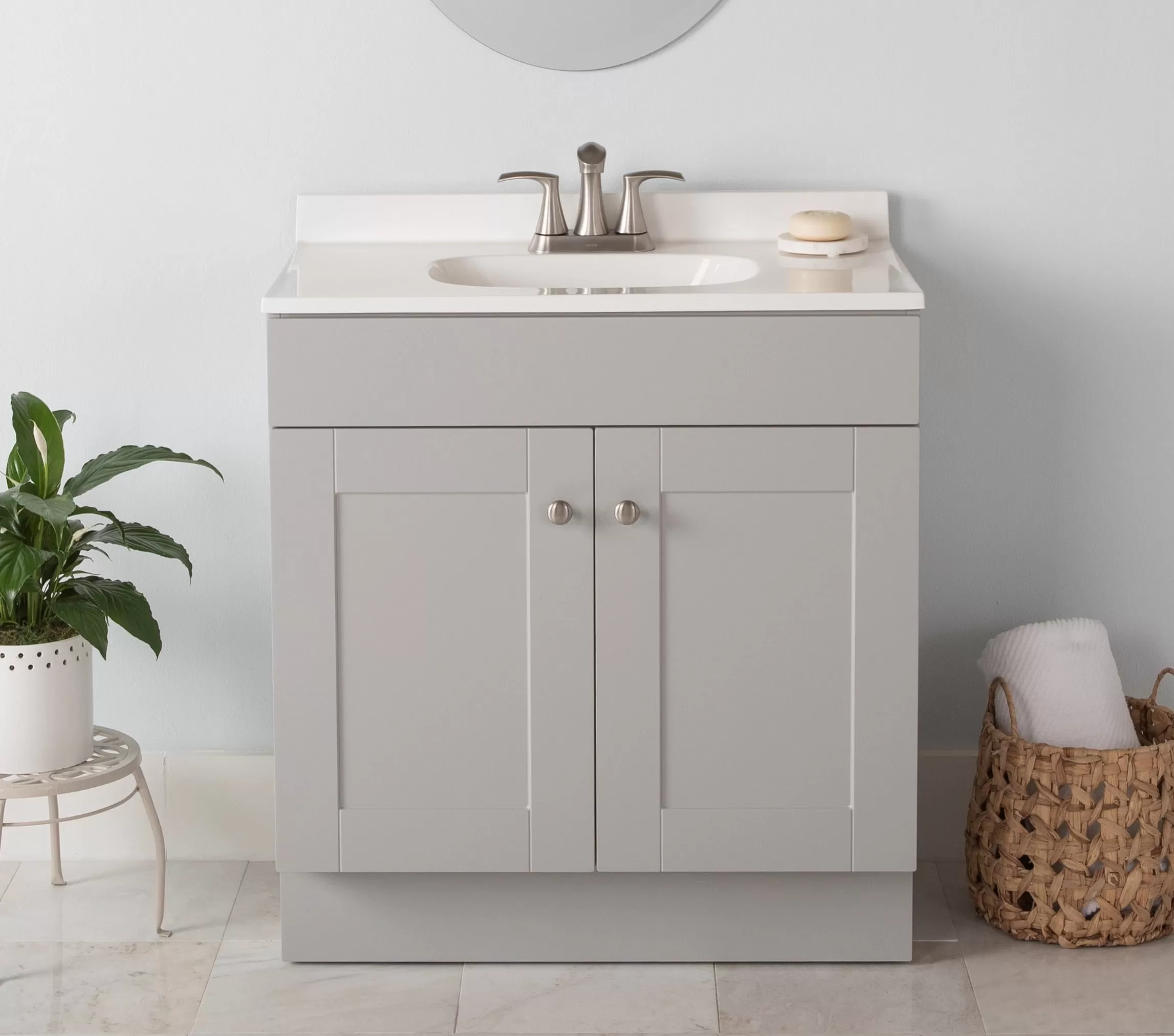 Project Source 30-in Gray Single Sink Bathroom Vanity with White Cultured Marble Top
