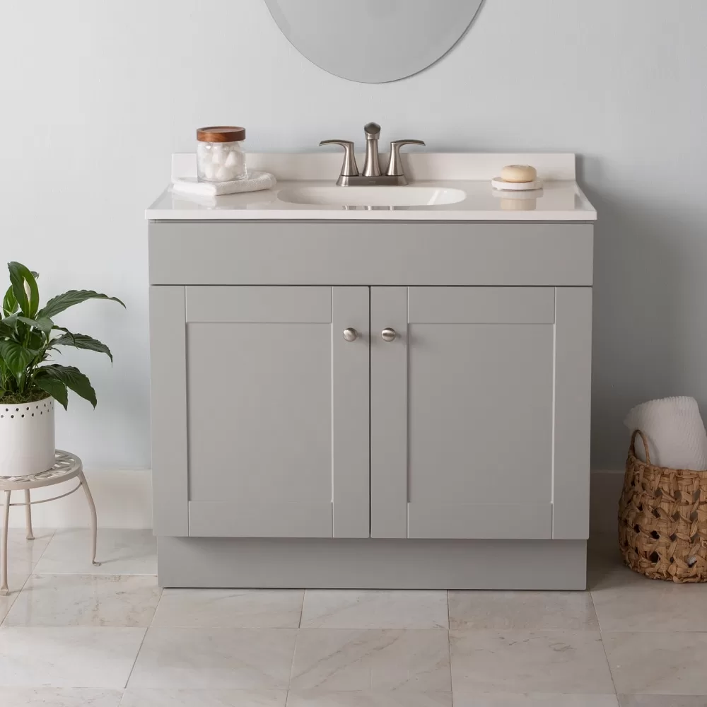 Project Source 36-in Gray Single Sink Bathroom Vanity with White Cultured Marble Top