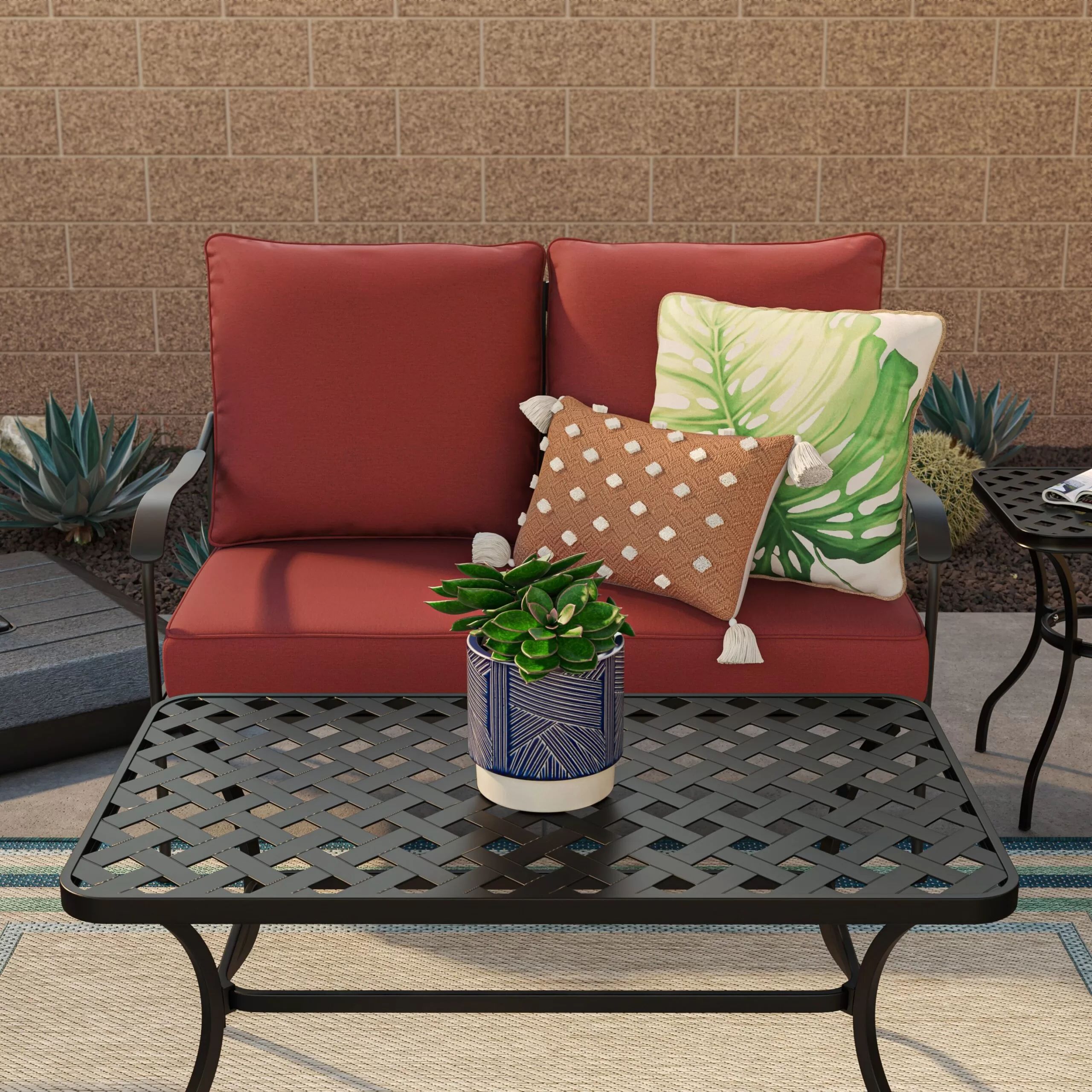 Style Selections San Terra 2-Piece Patio Conversation Set with Red Cushions