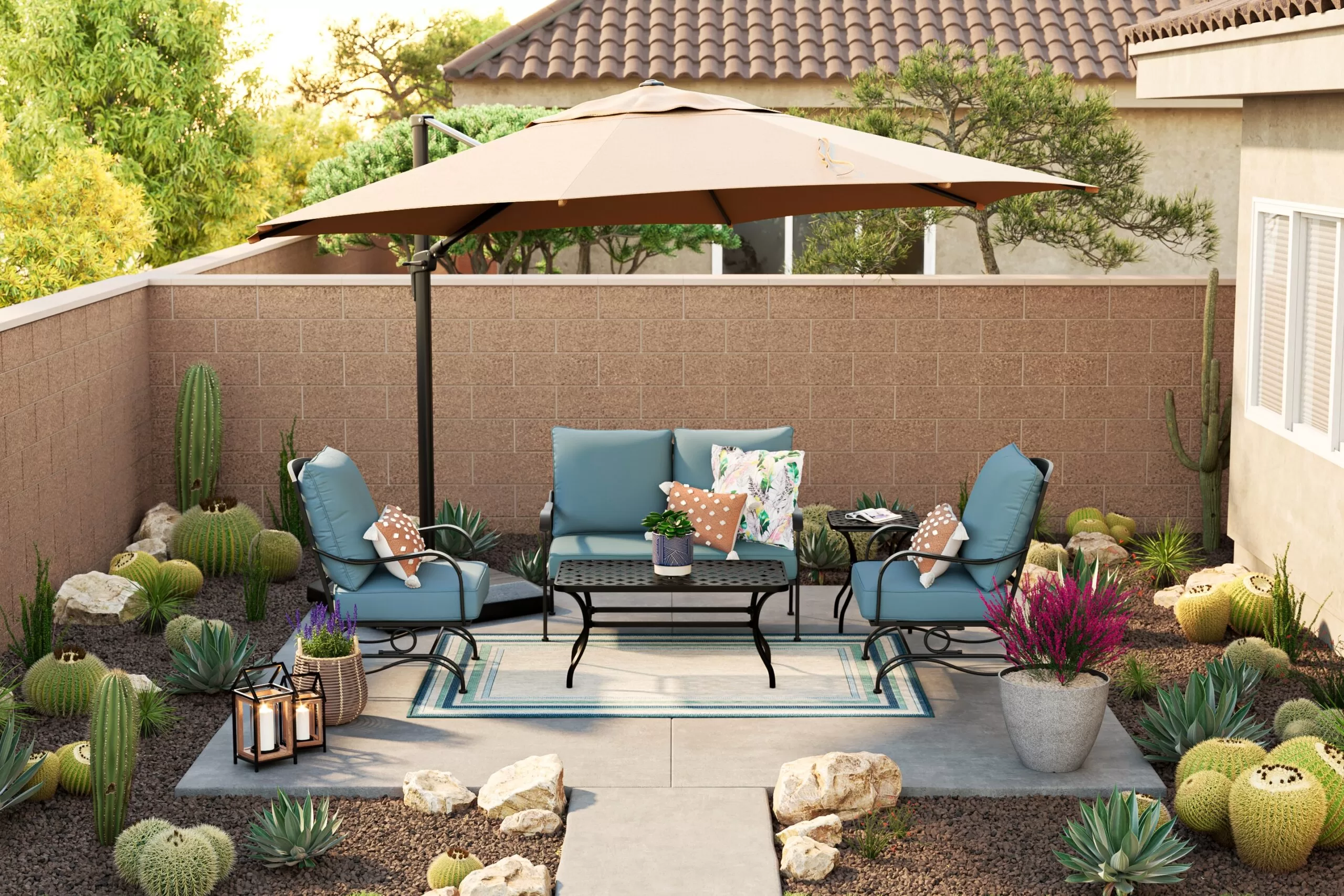 Style Selections San Terra 2-Piece Patio Conversation Set with Blue Cushions