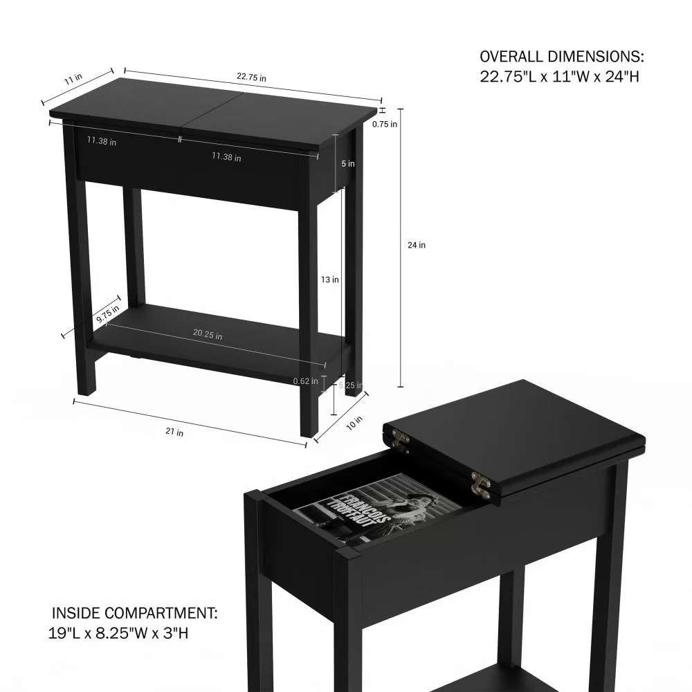 Hastings Home End Tables 11-in W x 24-in H Black Wood Modern End Table Assembly Required