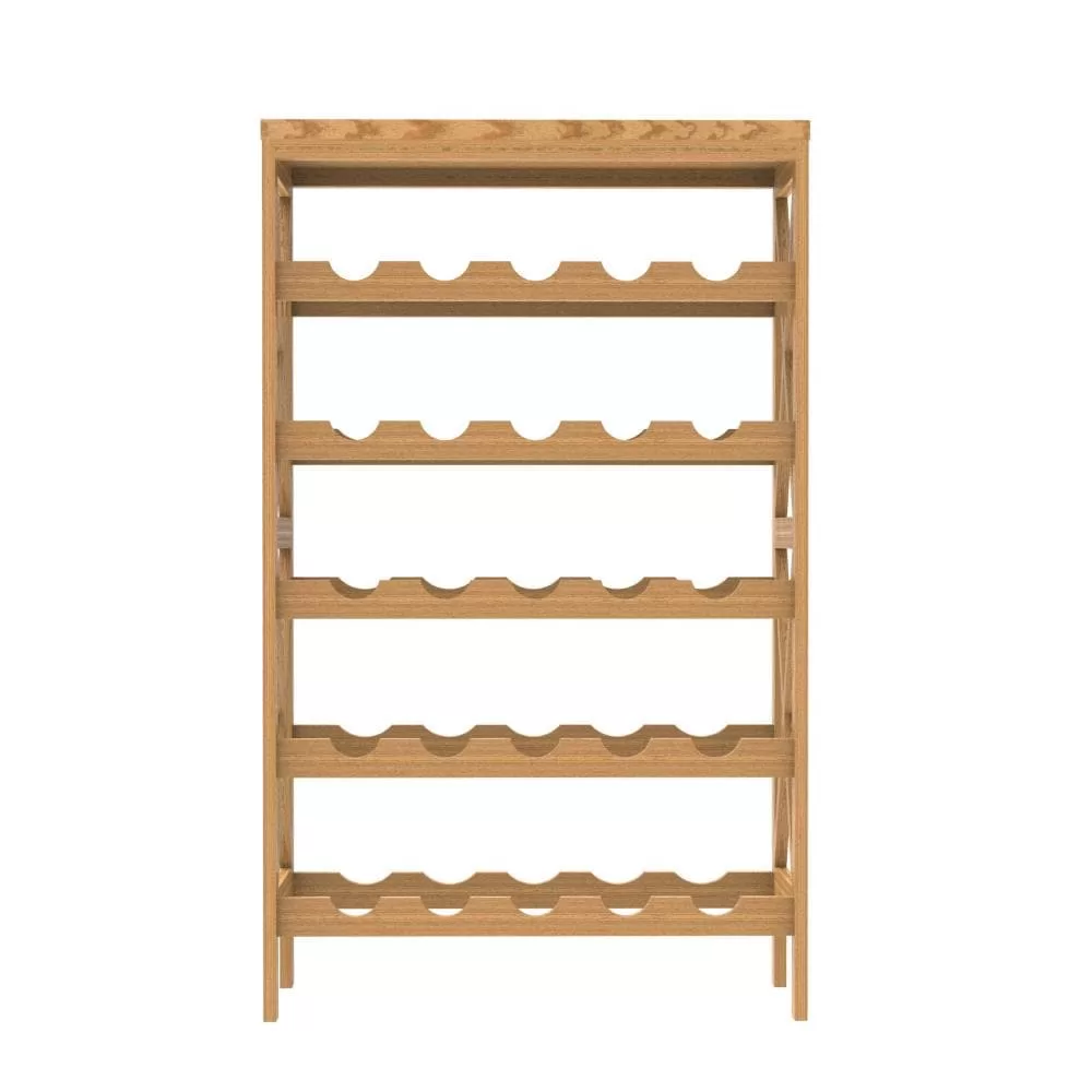 Hastings Home Contemporary Freestanding 25-Bottle Wine Rack - Brown Wood, 5-Tier Storage for Red or White Wines