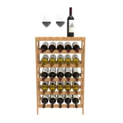 Hastings Home Contemporary Freestanding 25-Bottle Wine Rack - Brown Wood, 5-Tier Storage for Red or White Wines