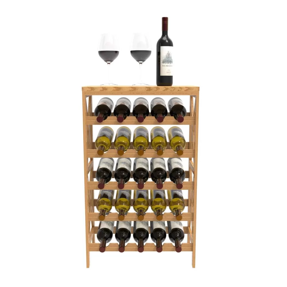 Hastings Home Contemporary Freestanding 25-Bottle Wine Rack - Brown Wood, 5-Tier Storage for Red or White Wines