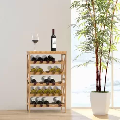 Hastings Home Contemporary Freestanding 25-Bottle Wine Rack - Brown Wood, 5-Tier Storage for Red or White Wines