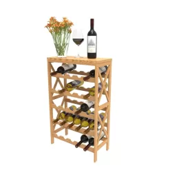 Hastings Home Contemporary Freestanding 25-Bottle Wine Rack - Brown Wood, 5-Tier Storage for Red or White Wines