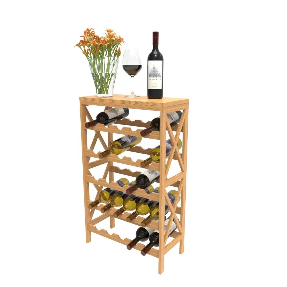 Hastings Home Contemporary Freestanding 25-Bottle Wine Rack - Brown Wood, 5-Tier Storage for Red or White Wines
