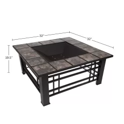 Nature Spring 4-Piece Wood-Burning Fire Pit Set 32-in W Black with Orange Steel Wood-Burning Fire Pit