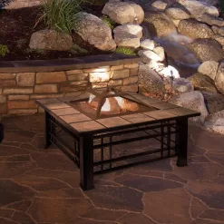 Nature Spring 4-Piece Wood-Burning Fire Pit Set 32-in W Black with Orange Steel Wood-Burning Fire Pit