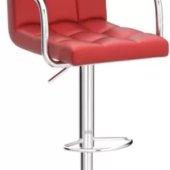 Yaheetech Tall Bar Stools Set of 2 Modern Square PU Leather Adjustable BarStools Counter Height Stools, Red
