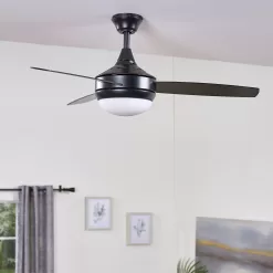 Harbor Breeze Beach Creek 44-in Matte Black Integrated LED Indoor Downrod or Flush Mount Ceiling Fan with Light and Remote (3-Blade)