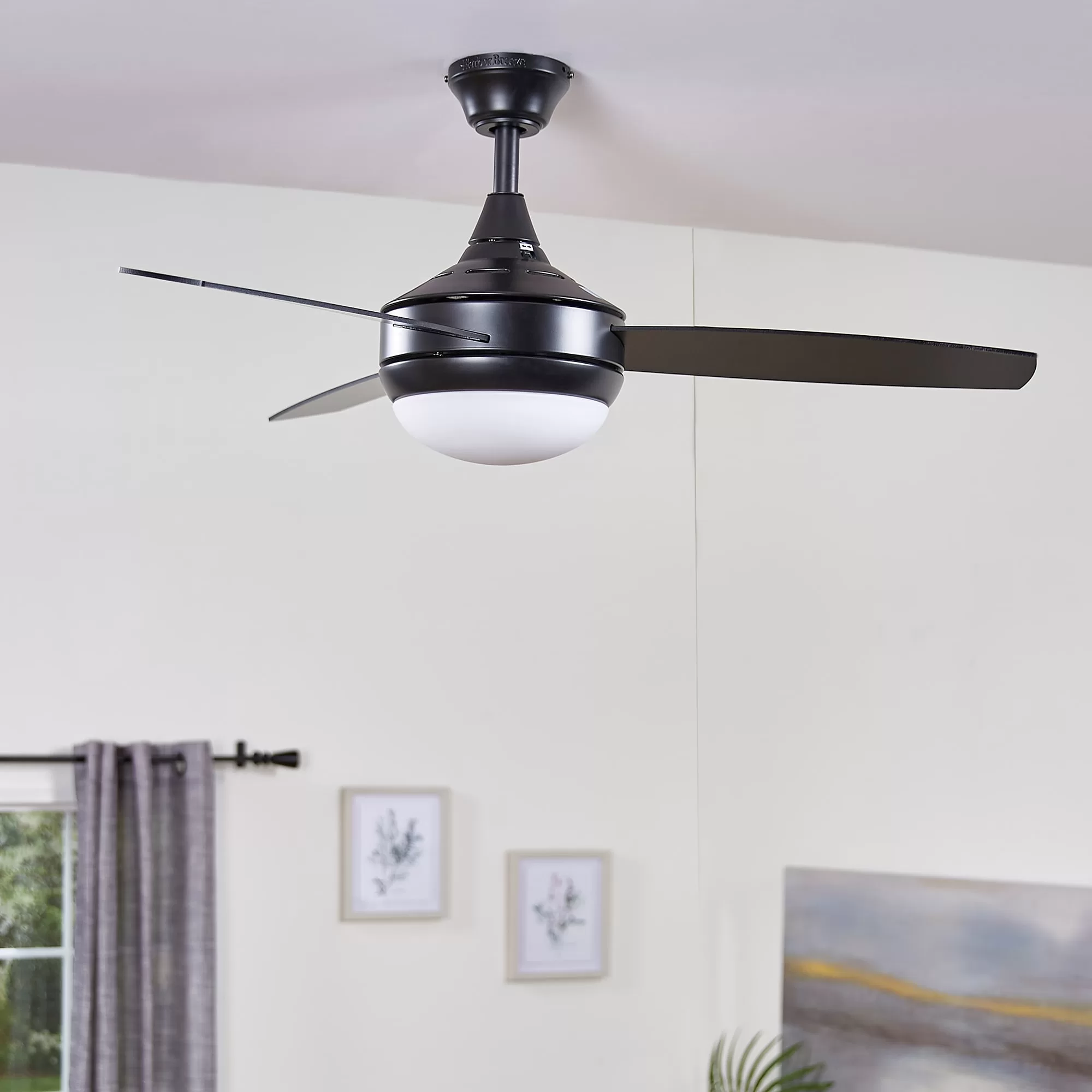 Harbor Breeze Beach Creek 44-in Matte Black Integrated LED Indoor Downrod or Flush Mount Ceiling Fan with Light and Remote (3-Blade)