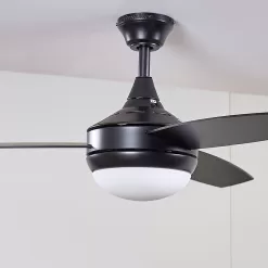 Harbor Breeze Beach Creek 44-in Matte Black Integrated LED Indoor Downrod or Flush Mount Ceiling Fan with Light and Remote (3-Blade)