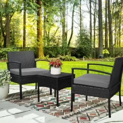 EDYO LIVING Best home choice 3-Piece Wicker Patio Conversation Set with Gray