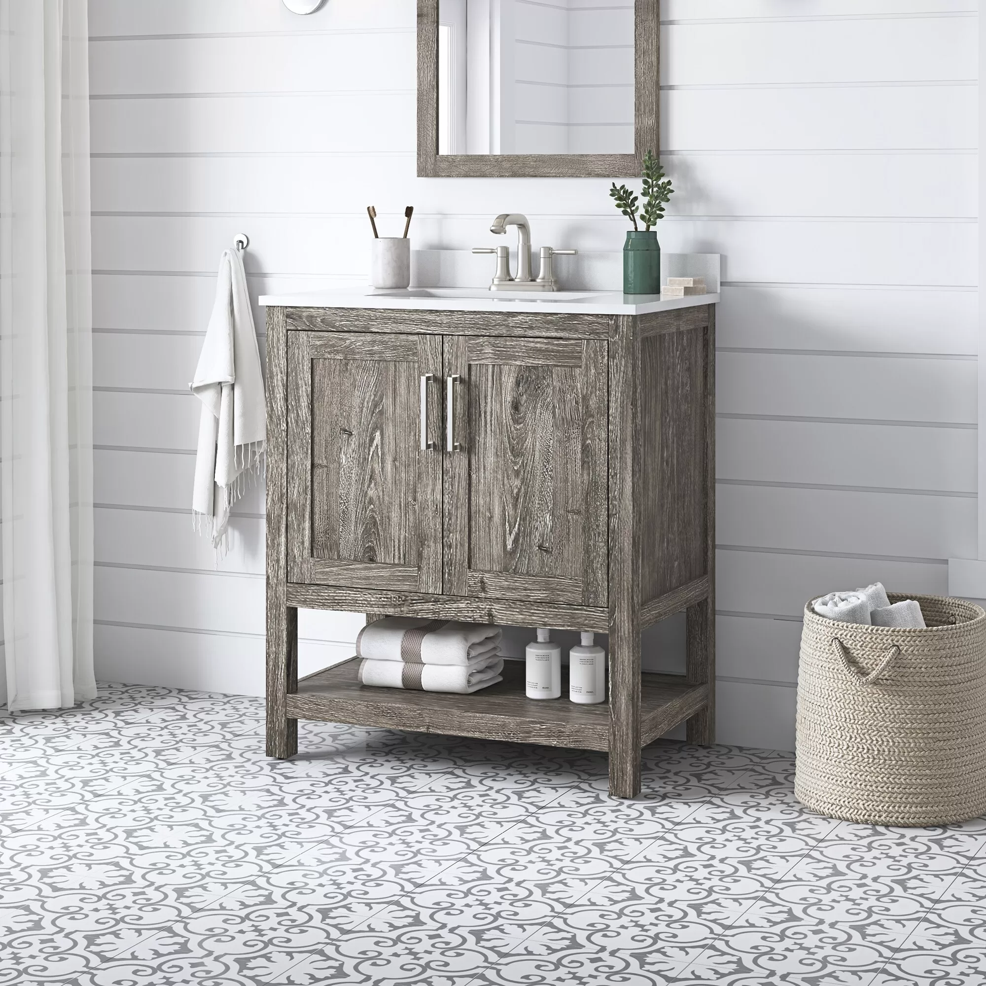 Style Selections Howell 30-in Weathered Brown Undermount Single Sink Bathroom Vanity with White Engineered Stone Top