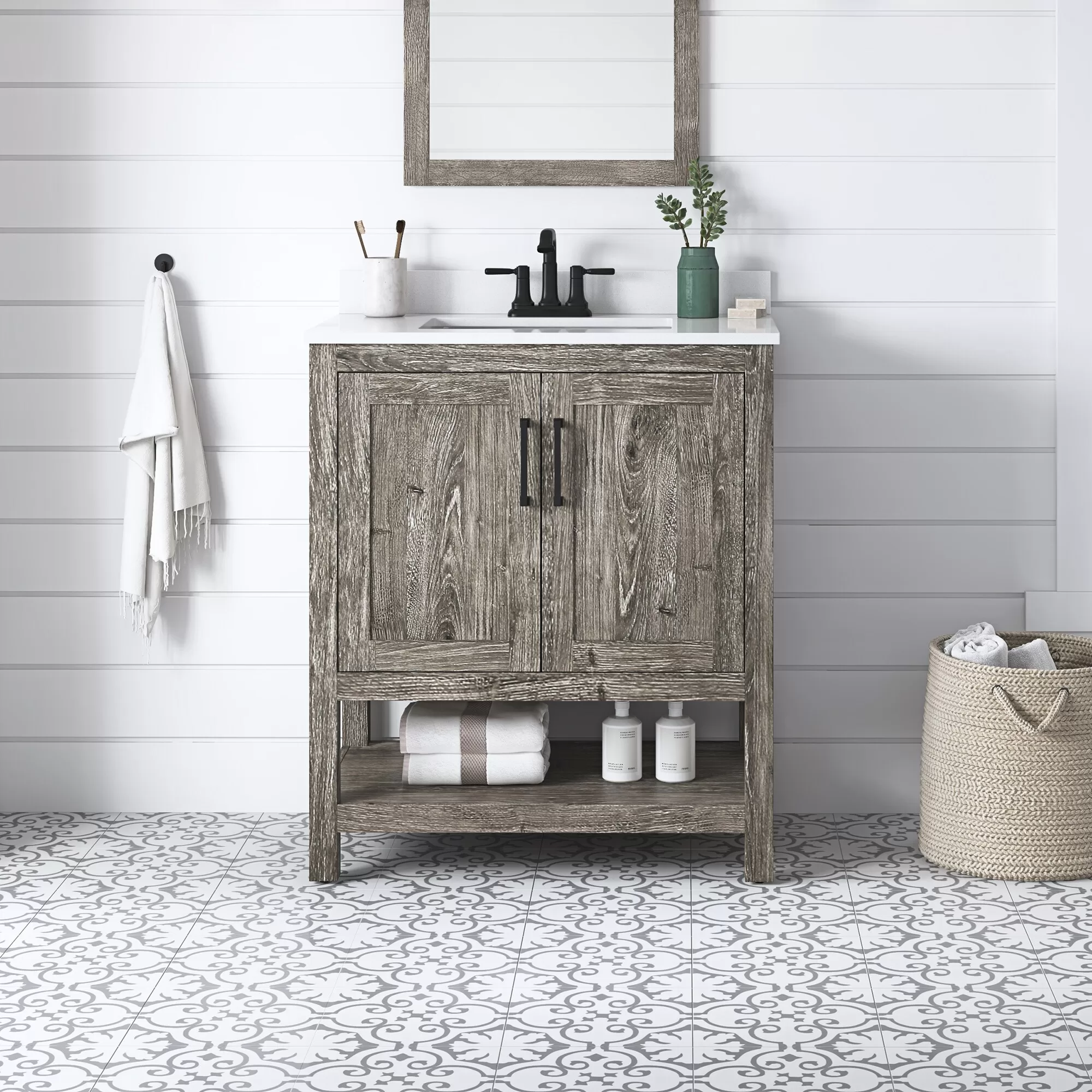Style Selections Howell 30-in Weathered Brown Undermount Single Sink Bathroom Vanity with White Engineered Stone Top