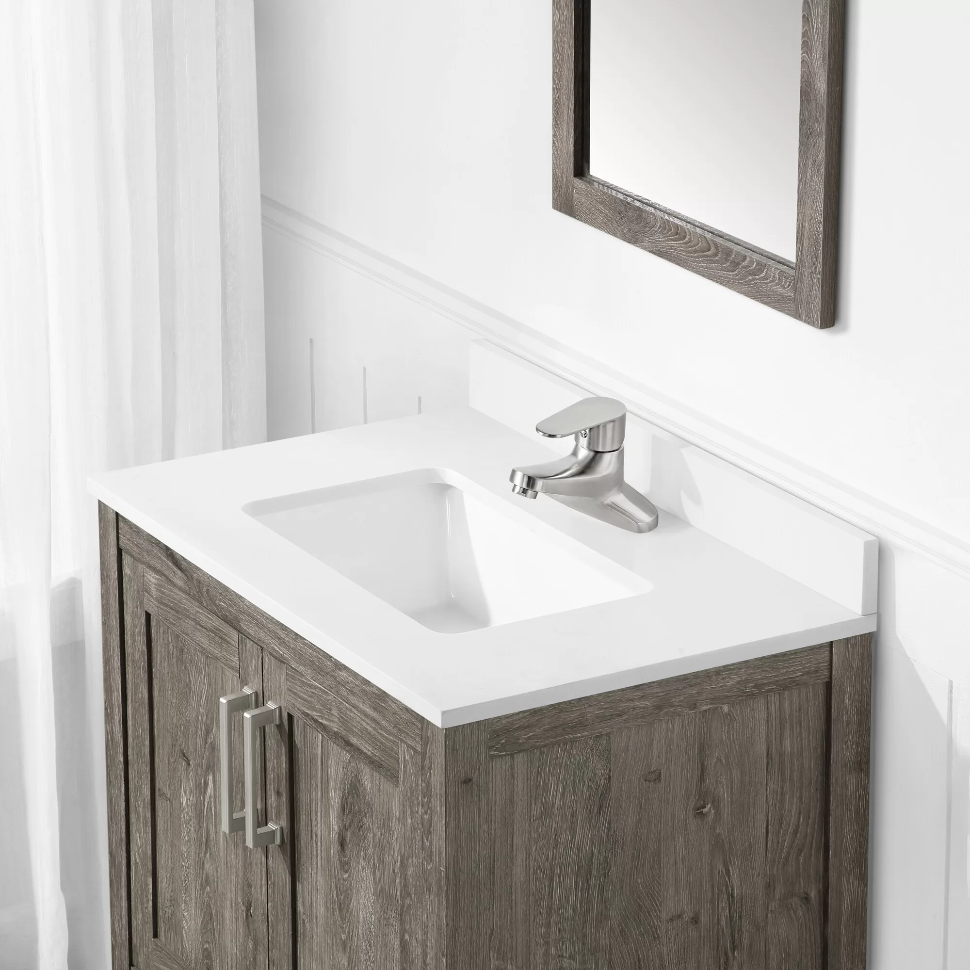 Style Selections Howell 30-in Weathered Brown Undermount Single Sink Bathroom Vanity with White Engineered Stone Top