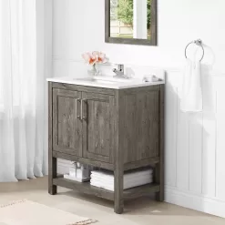 Style Selections Howell 30-in Weathered Brown Undermount Single Sink Bathroom Vanity with White Engineered Stone Top