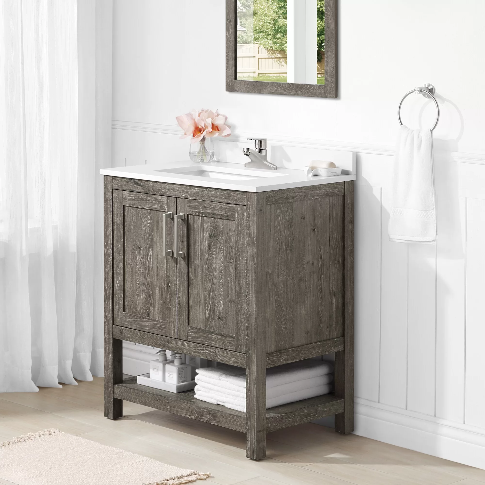 Style Selections Howell 30-in Weathered Brown Undermount Single Sink Bathroom Vanity with White Engineered Stone Top
