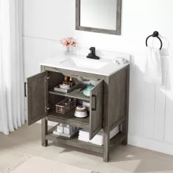 Style Selections Howell 30-in Weathered Brown Undermount Single Sink Bathroom Vanity with White Engineered Stone Top