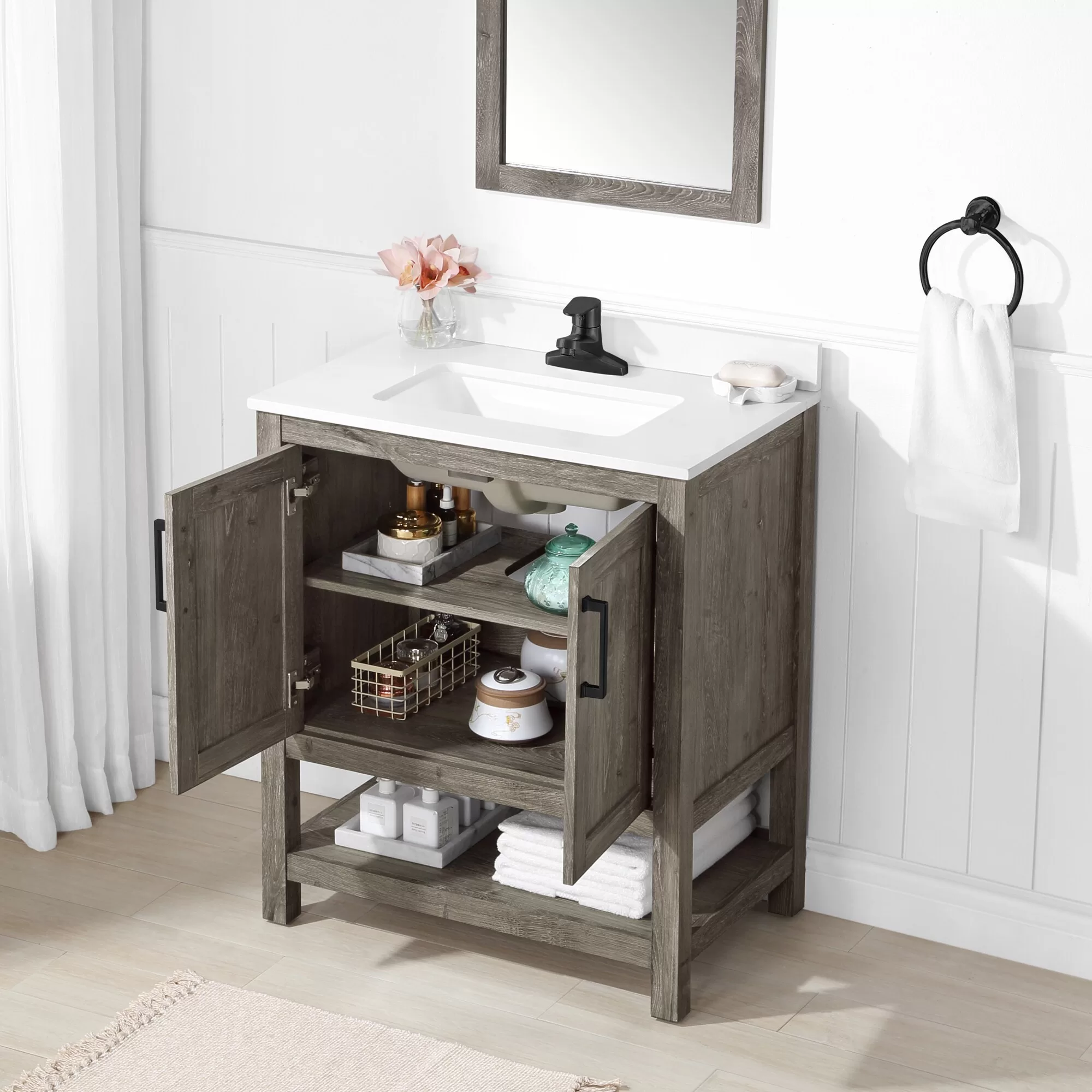 Style Selections Howell 30-in Weathered Brown Undermount Single Sink Bathroom Vanity with White Engineered Stone Top