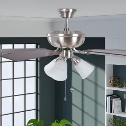 Harbor Breeze Sailor Bay 52-in Brushed Nickel Indoor Downrod or Flush Mount Ceiling Fan with Light (5-Blade)