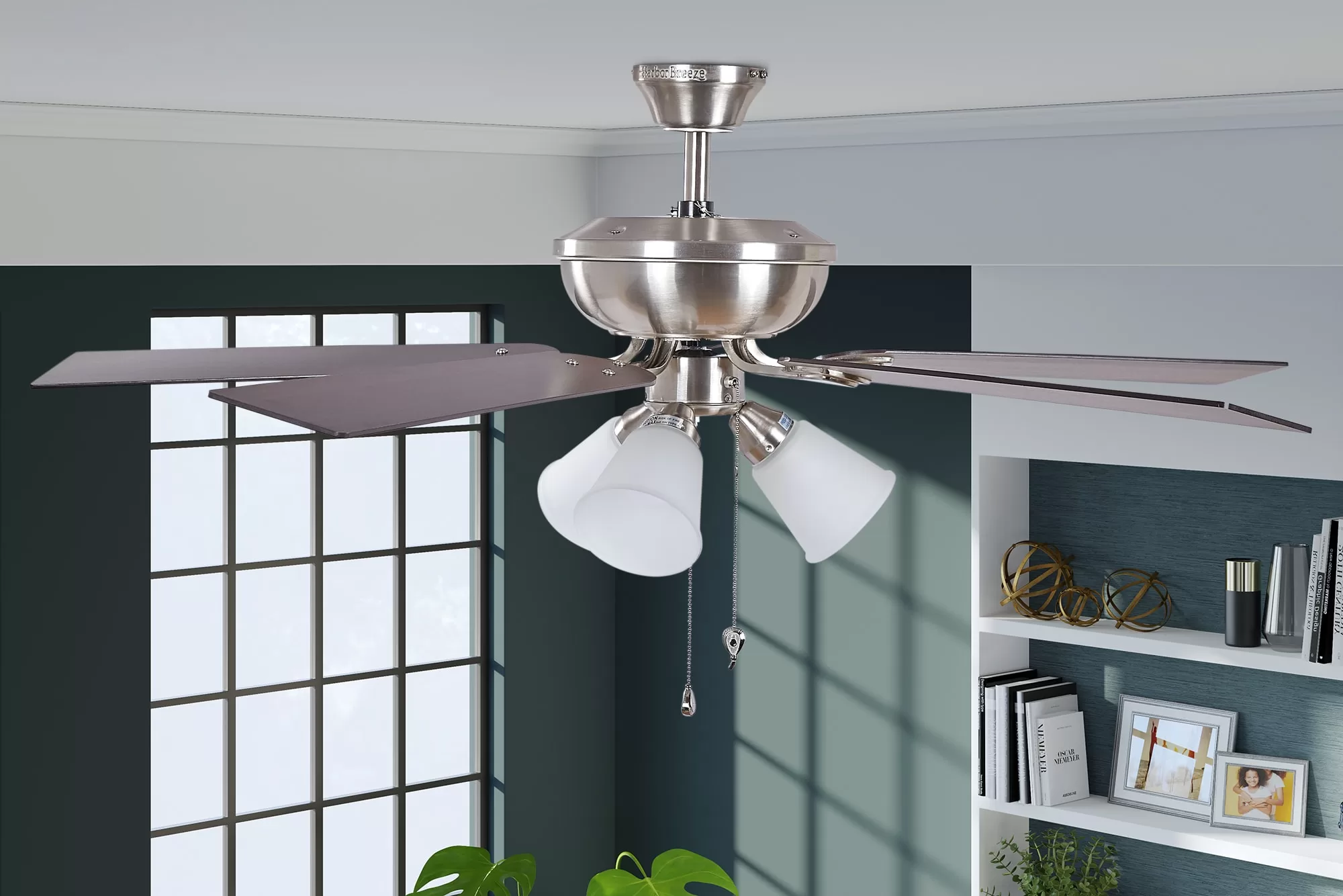 Harbor Breeze Sailor Bay 52-in Brushed Nickel Indoor Downrod or Flush Mount Ceiling Fan with Light (5-Blade)