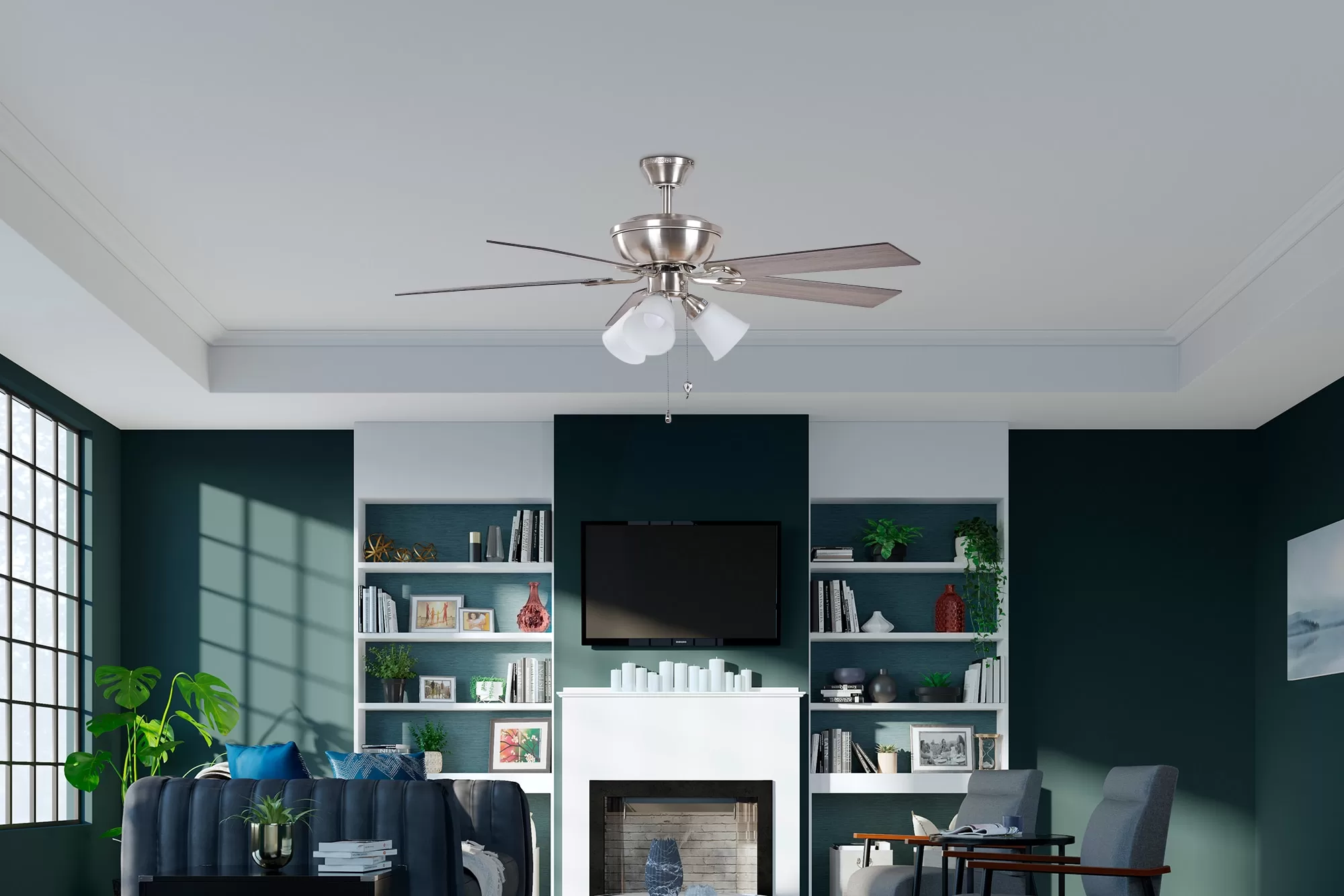 Harbor Breeze Sailor Bay 52-in Brushed Nickel Indoor Downrod or Flush Mount Ceiling Fan with Light (5-Blade)