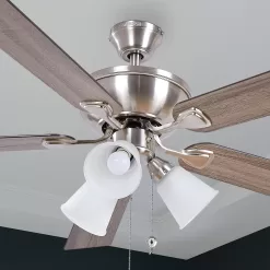 Harbor Breeze Sailor Bay 52-in Brushed Nickel Indoor Downrod or Flush Mount Ceiling Fan with Light (5-Blade)