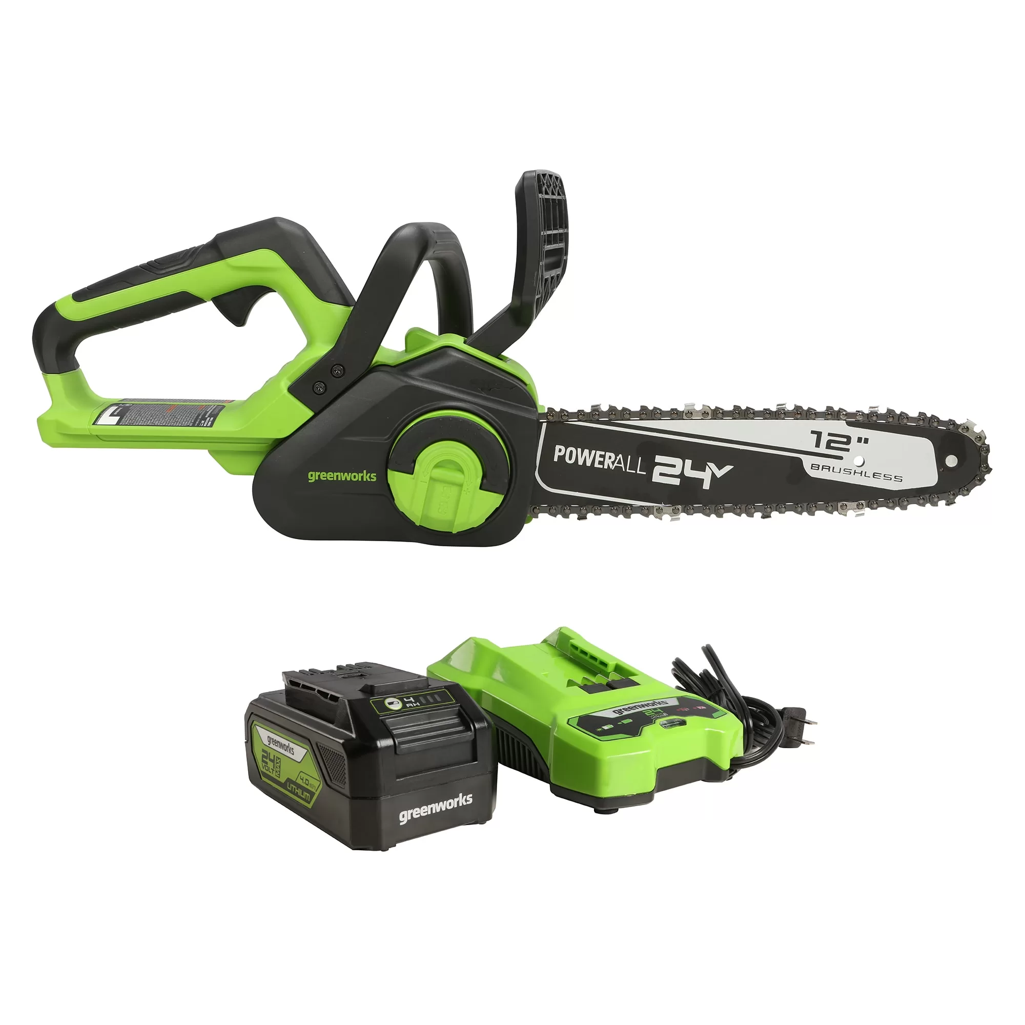 Greenworks 24-volt 12-in Brushless Battery 4 Ah Chainsaw (Battery and Charger Included)