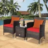 CASAINC Patio conversation-Set 3-Piece Rattan Patio Conversation Set with Red Cushions