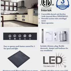 Winflo 30-in 284-CFM Convertible Black Wall-Mounted Range Hood