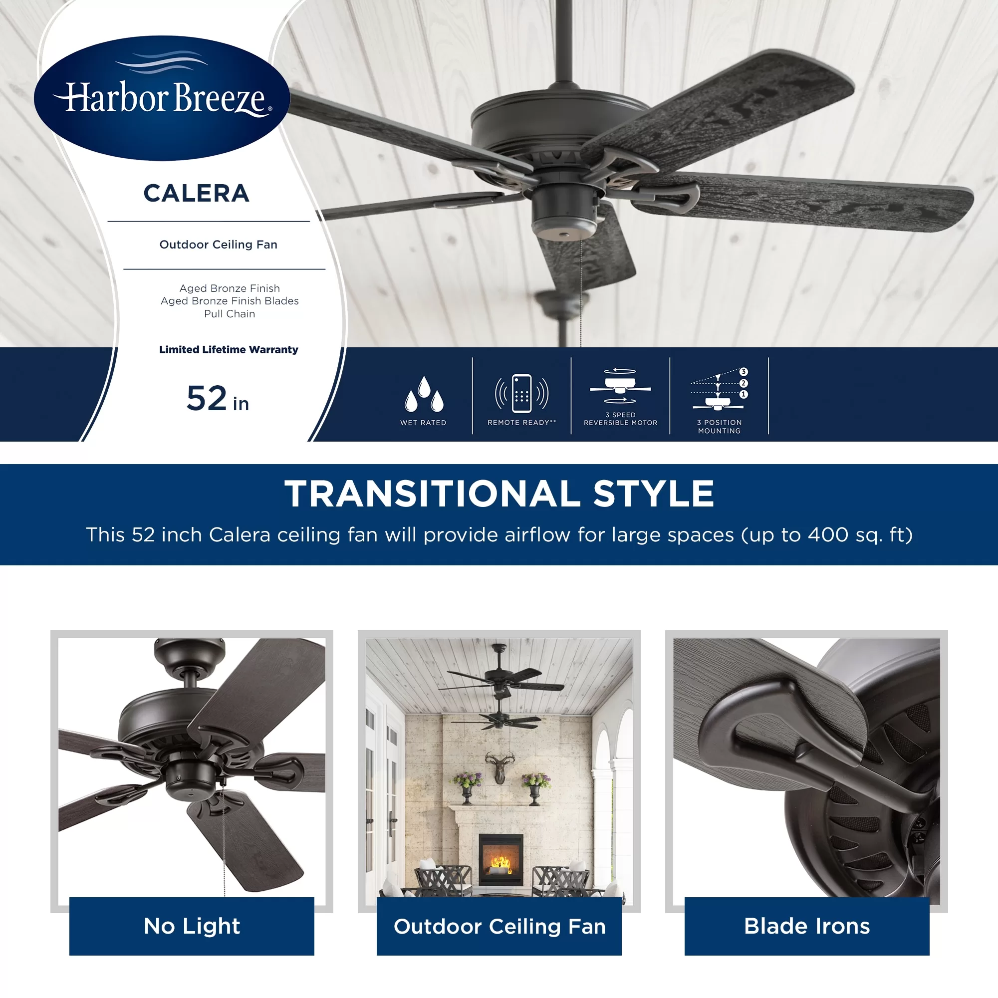 Harbor Breeze Calera 52-in Bronze Indoor/Outdoor Ceiling Fan (5-Blade)