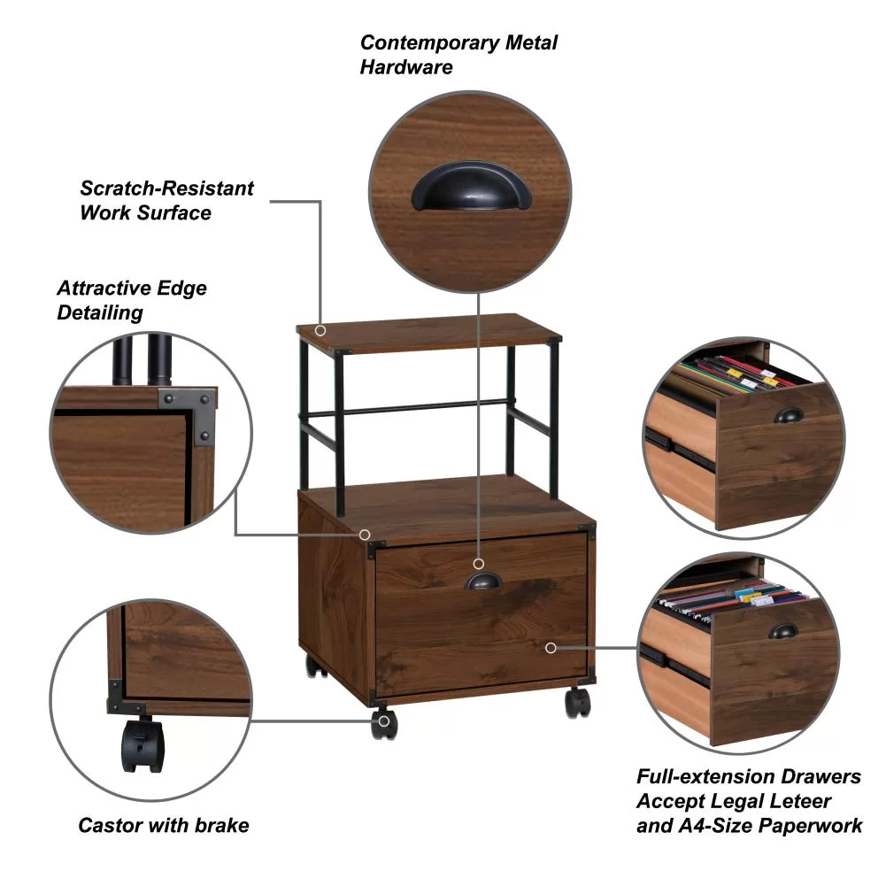 Saint Birch Bombay Walnut 1-Drawer File Cabinet