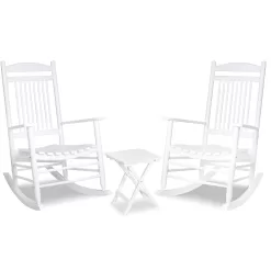 VEIKOUS 3-Piece Cedar Wood Rocking Chair Set - White Patio Conversation Set