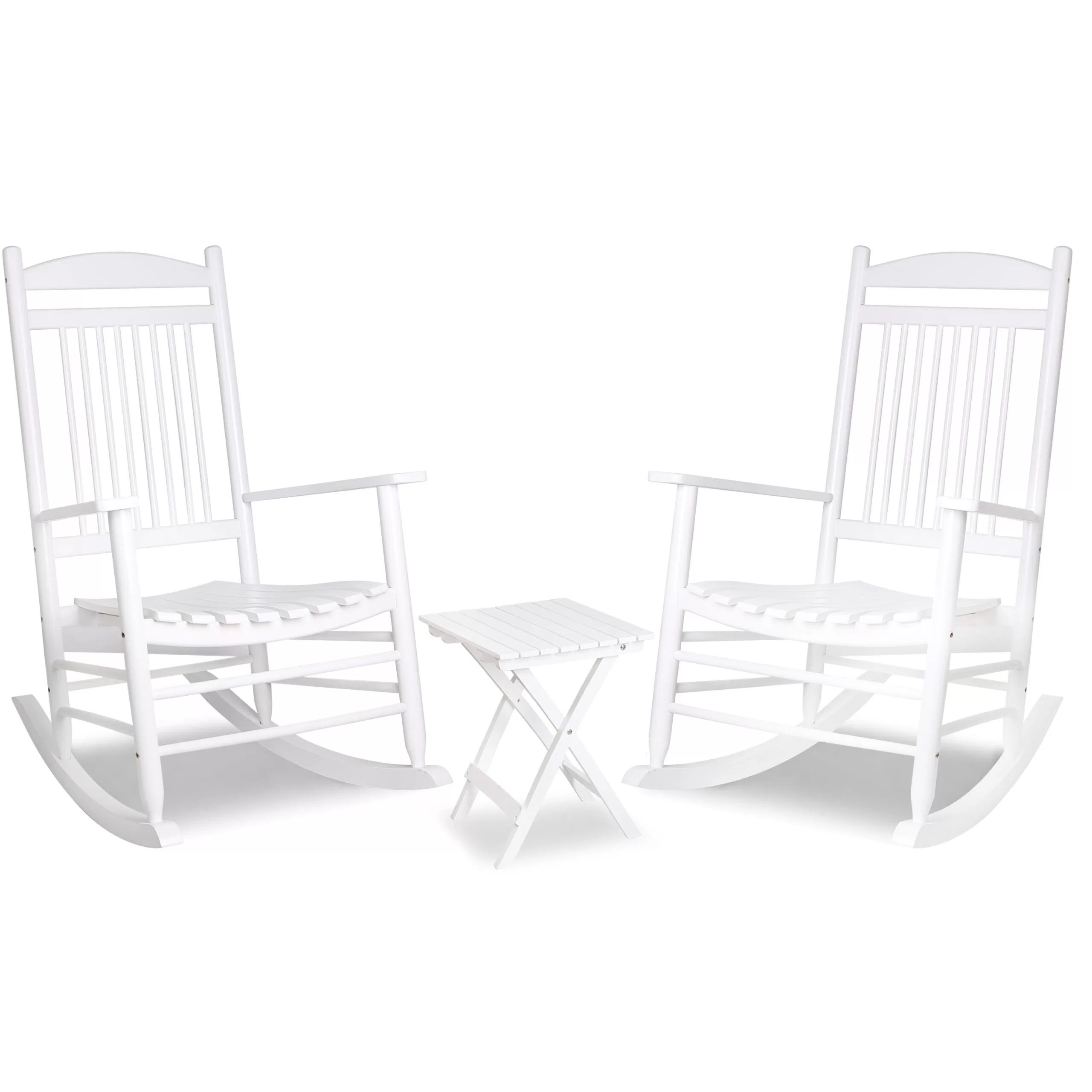 VEIKOUS 3-Piece Cedar Wood Rocking Chair Set - White Patio Conversation Set